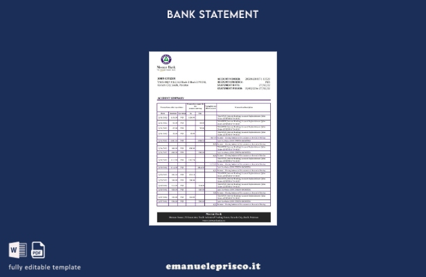 Modello Excel di estratto conto bancario Pakistan Meezan in stile verificato